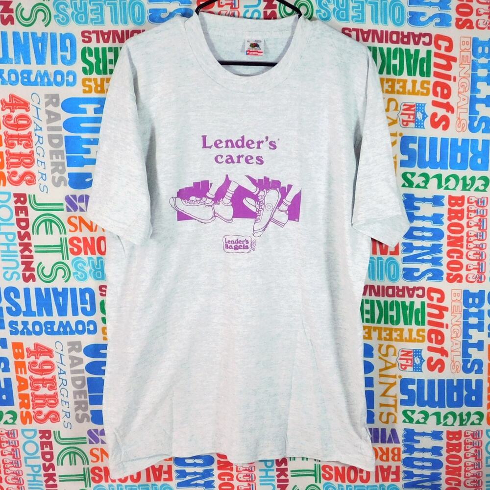 Vintage Lenders Bagels T Shirt Size XL Lenders Cares Gray 90s